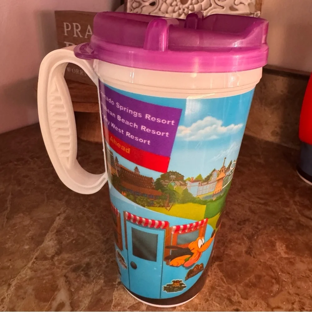 Walt Disney World WDW Resort Refill Mug Travel Cup Purple Handle Lid Parks